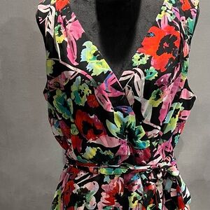 Tahari Size 14 Floral Multicolor Wrap Dress